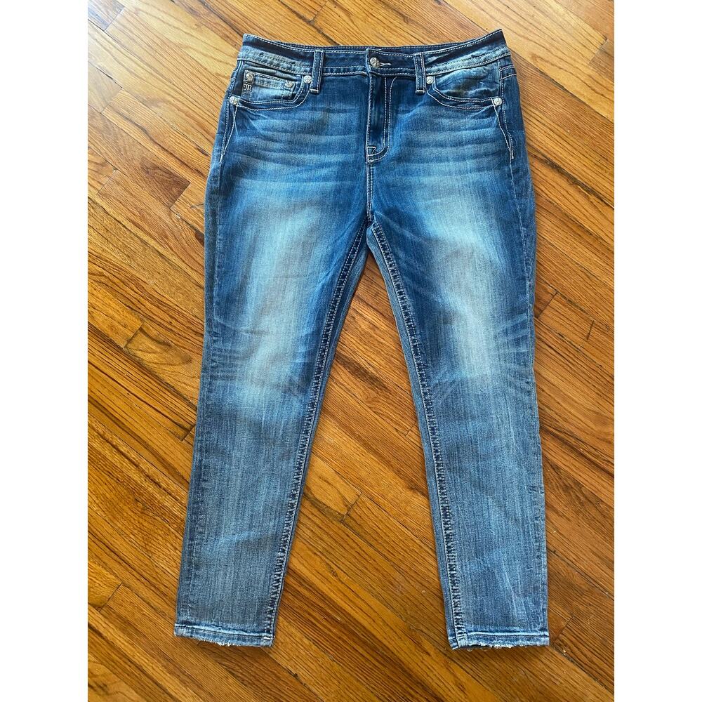 Miss Me Jeans Womens Size 33x28 Blue Curvy Ankle Skinny Embellished Western High